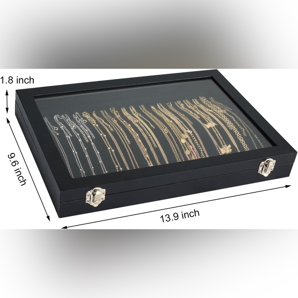 Black Velvet Necklace Organizer Box with Clear Lid - Picture 4 of 5